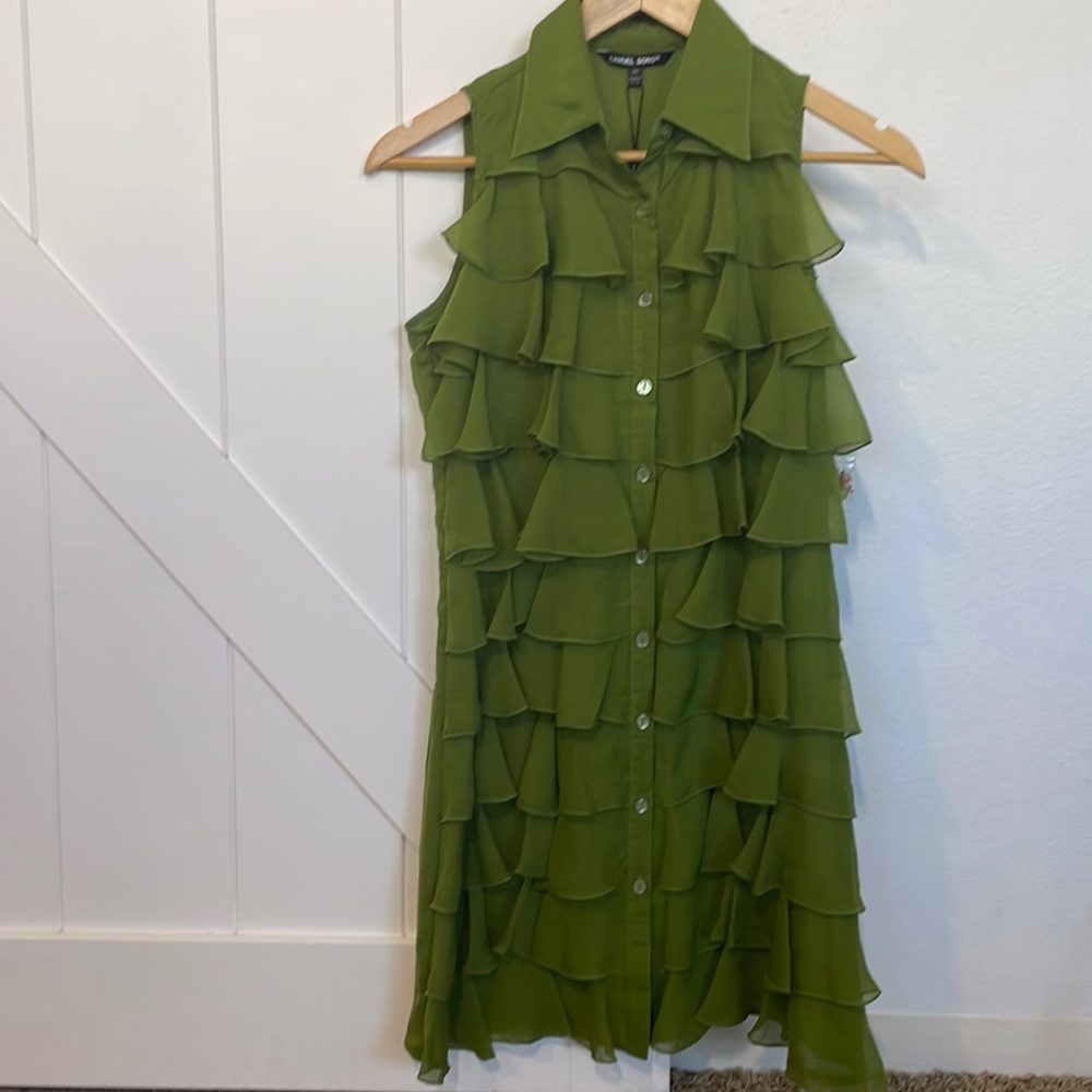 Samuel Dong Green Sleeveless Ruffle Front Sleeveless Dress size XS